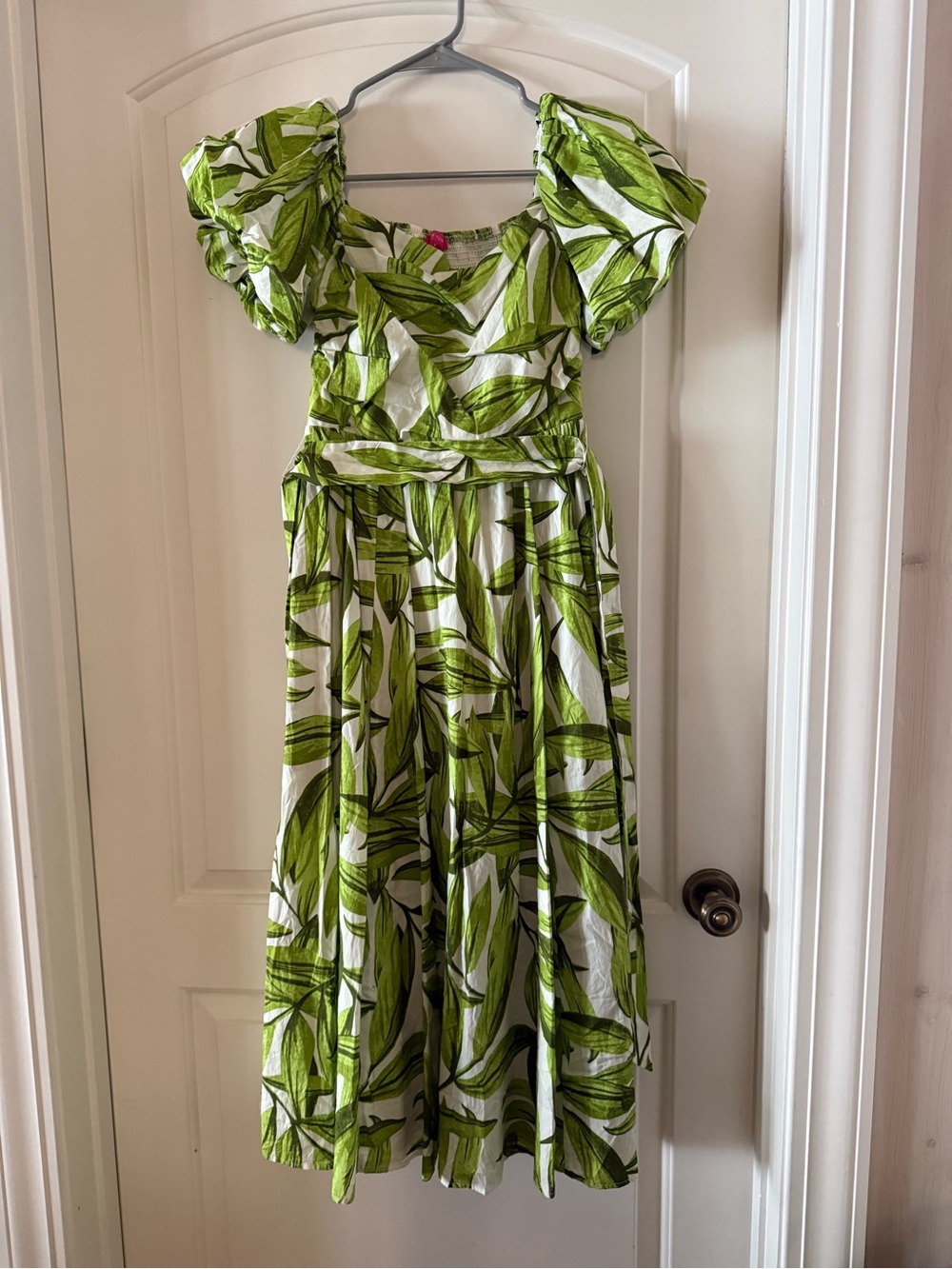 Flying Tomato White Maxi Dress with Green Leaf Print